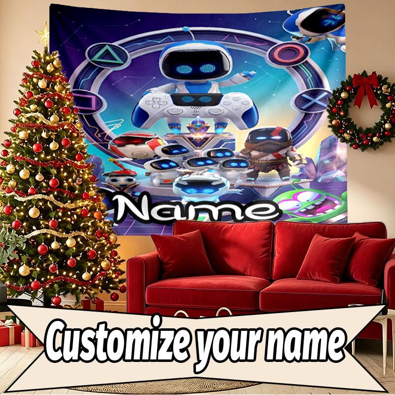 Custom Name Personalized Cosmic Bot Crew Print Tapestry, Wall Art Decor, Bedroom, Dorm, Apartment, LivingRoom, Party Backdrop, Gift for Birthday