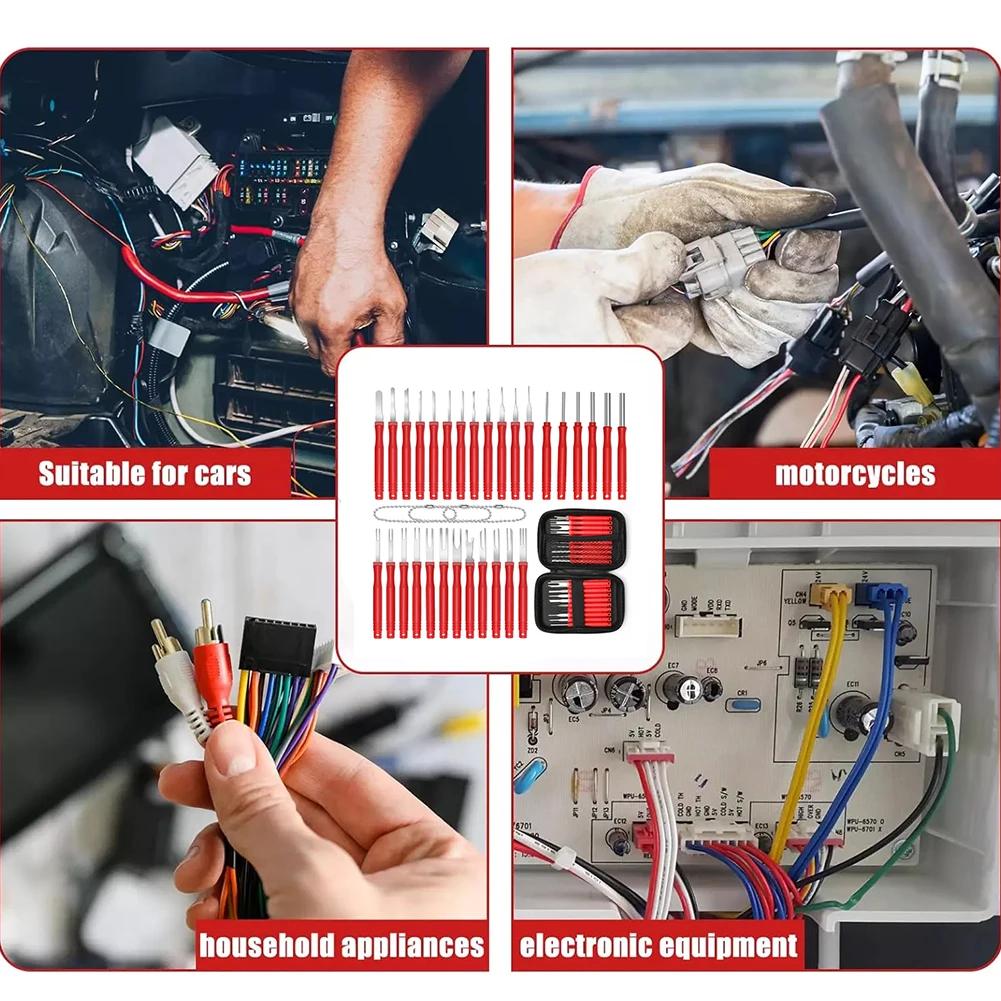 34pcs Terminal Removal Tool Electrical Wire Connector Repair Terminal Car Electrical Wire Crimp Connector Pin Extractor