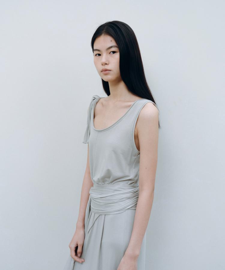 Kasel 2Way Tie Sleeveless Dress, Beige Gray