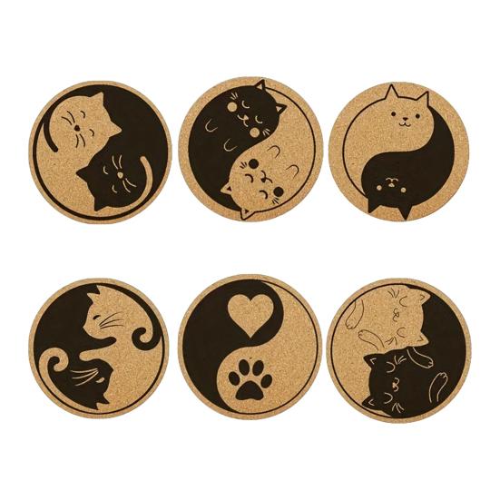 

6 Pcs Wood Coasters Funny Cute Cat/Dog Drink Cup Coasters for Coffee Table Bar Kitchen Decor Housewarming Gifts for New Home Couples