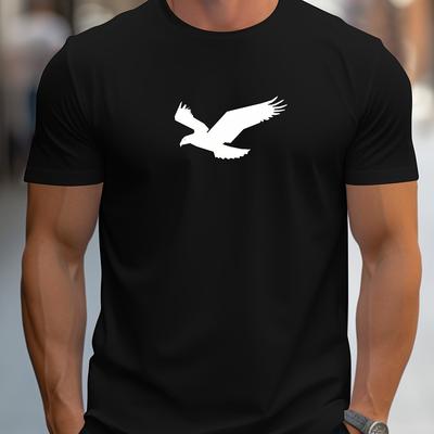 Men's Summer 100% Pure Cotton Fashionable Casual Sports Loose Silhouette Eagle Pattern Printed Round Neck Short Sleeved T-shirt