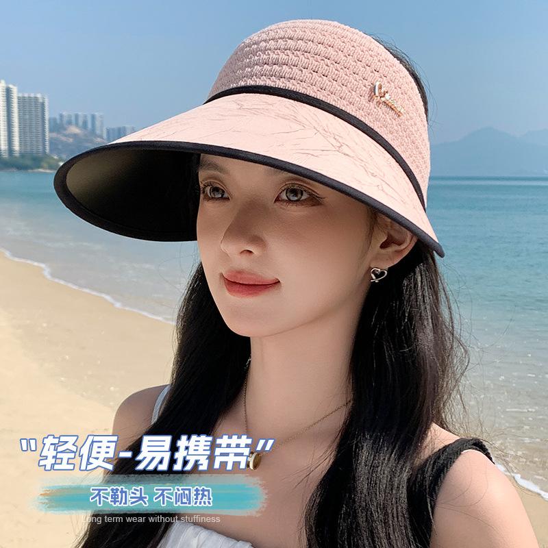 Summer new hat women's sunshade sunscreen empty top hat fashion knitted big brim summer outdoor sports sun hat