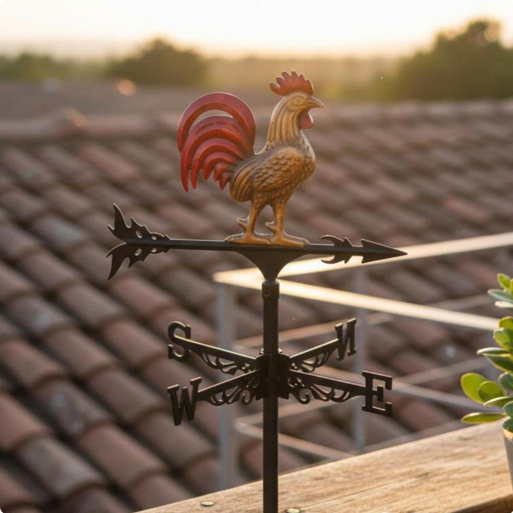 Weathercock Weathervane Wrought Iron Metal Weather Resistant Roof Mount Wind Indicator