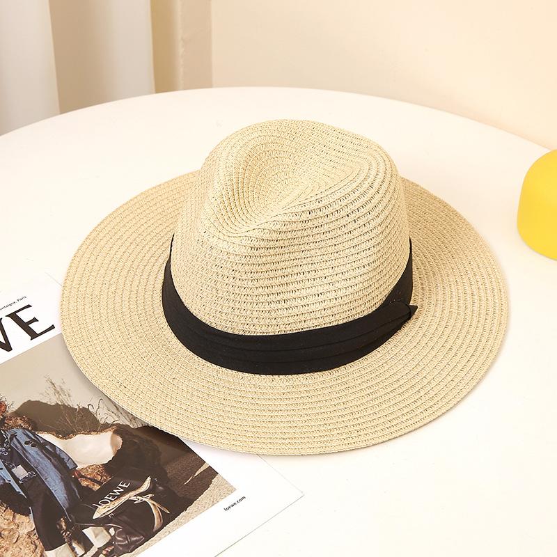 

Соломенная шляпа-федора с широкими полями - защита от ультрафиолетового излучения, вязание крючком, стиль для взрослых - идеальная летняя пляжная шляпа от солнца для мужчин и женщин ONE SIZE бежевый