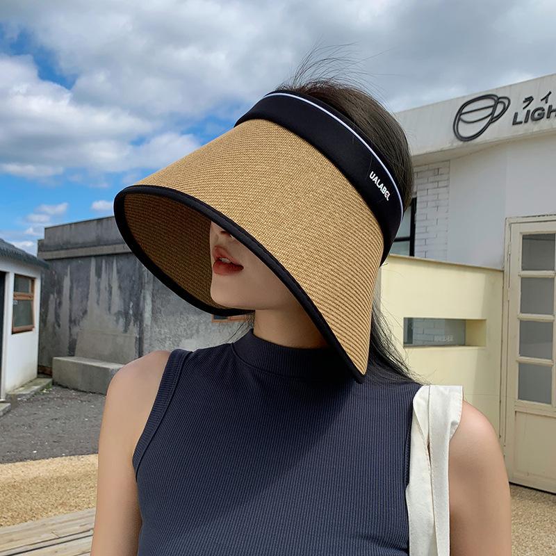 

Foldable sunscreen empty top hat women s summer new hat anti-purple line sun hat wrap-around straw sun hat