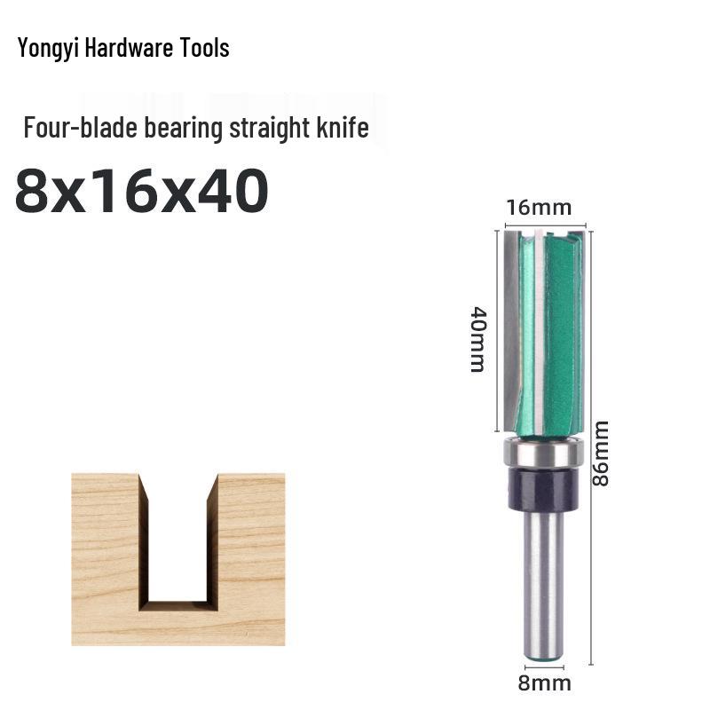 

8-Piece Green Woodworking Router Bits with Four-Flute Bearings for Trimming and Milling