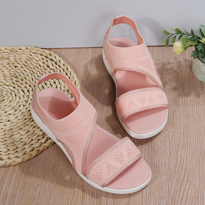 Plus Size Women's Knit Sport Sandals with Thick, Soft Soles - European & American Style, Comfortable Outdoor Footwear