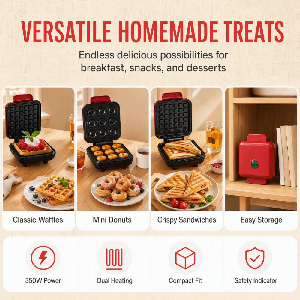 Non-Stick Waffle Donut Maker Quick Heating Donut Toaster Portable Donut Maker Apartment