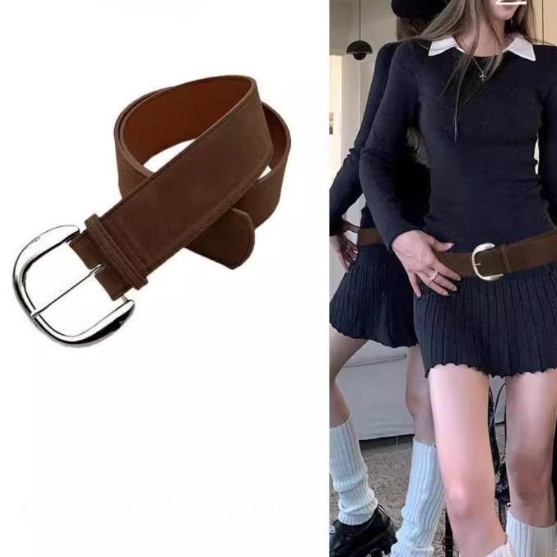 Dámský Luxusní Design Semišová Kůže Široký Pásek Ležérní Univerzální Business Pásek přes Pas Trendy Spona s Kolíčkem