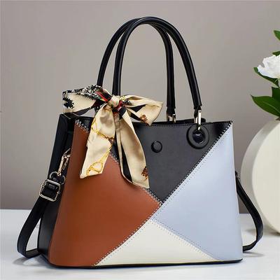 Uma bolsa tote grande de múltiplas costas, color block, design simples, lenço de seda grátis, bolsa feminina da moda