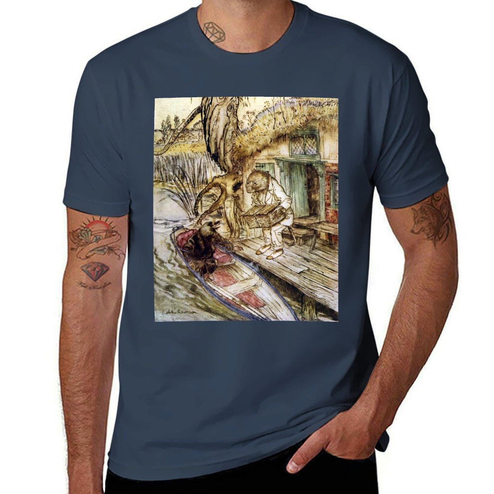 Ratty and Mole on the Riverbank - Wind in the Willows, Arthur Rackham T-Shirt Casual Holiday Short Sleeve Tee S
