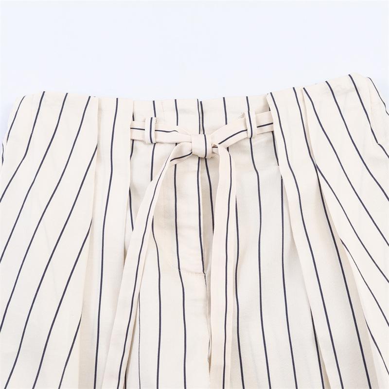 Spring 2026 Striped Fluffy Sleeve Shirt with Pleated Pants Set