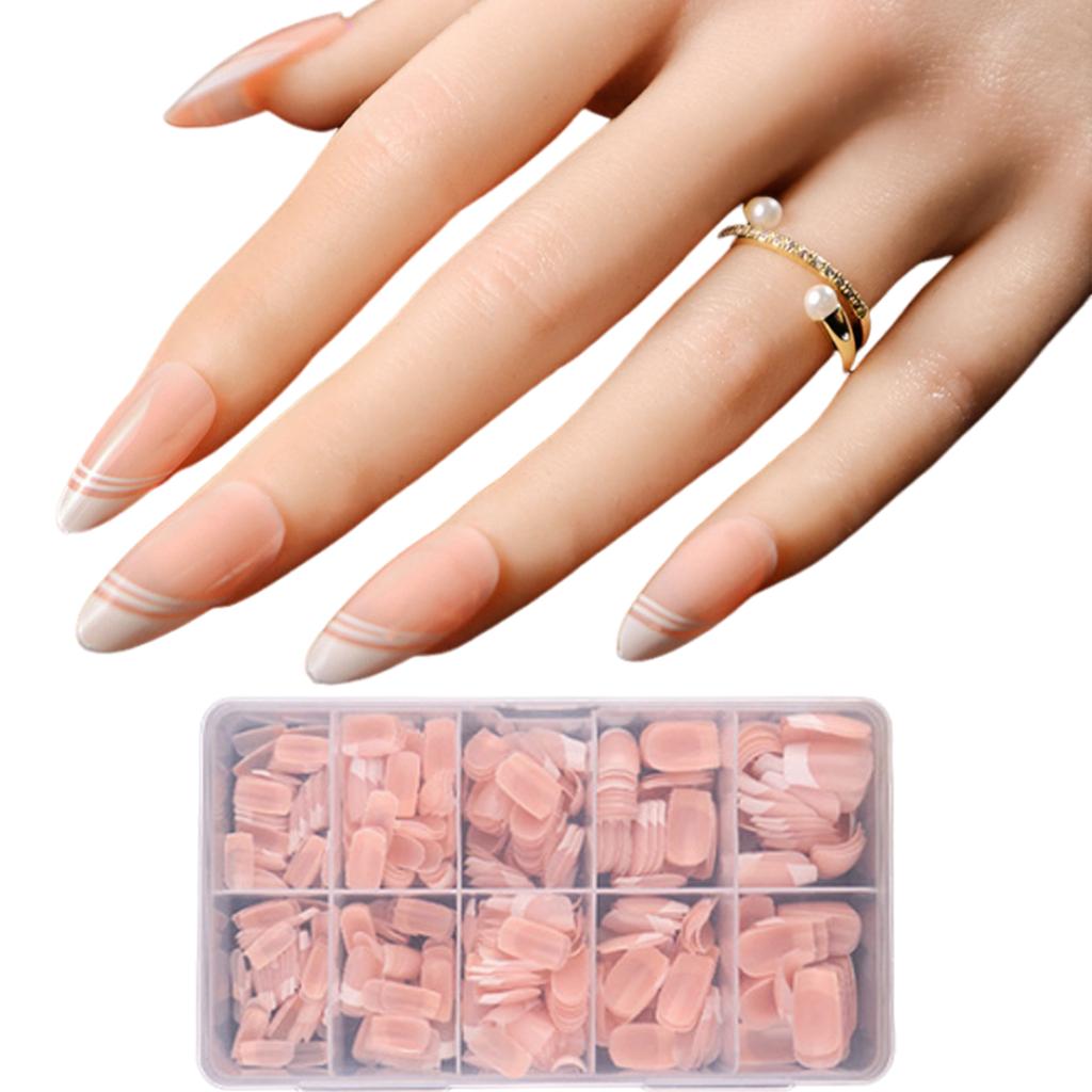 600x Almond False Nails Press On Nail French Tip False Nails Ballerinas Full Cover Stick On Nail Manicures Supplies