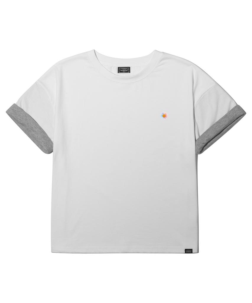 Peideu Pd Small Daisy Roll-Up Crop Short Sleeve Tee White
