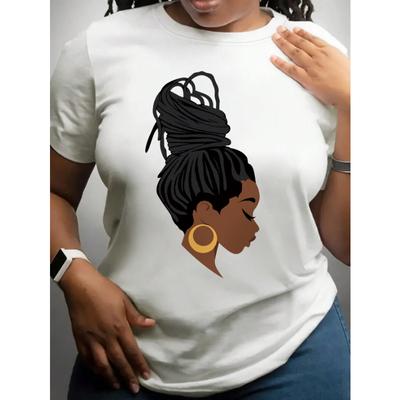 Camiseta Casual de Verano para Mujer con Estampado de Retrato, Cuello Redondo y Mangas Cortas