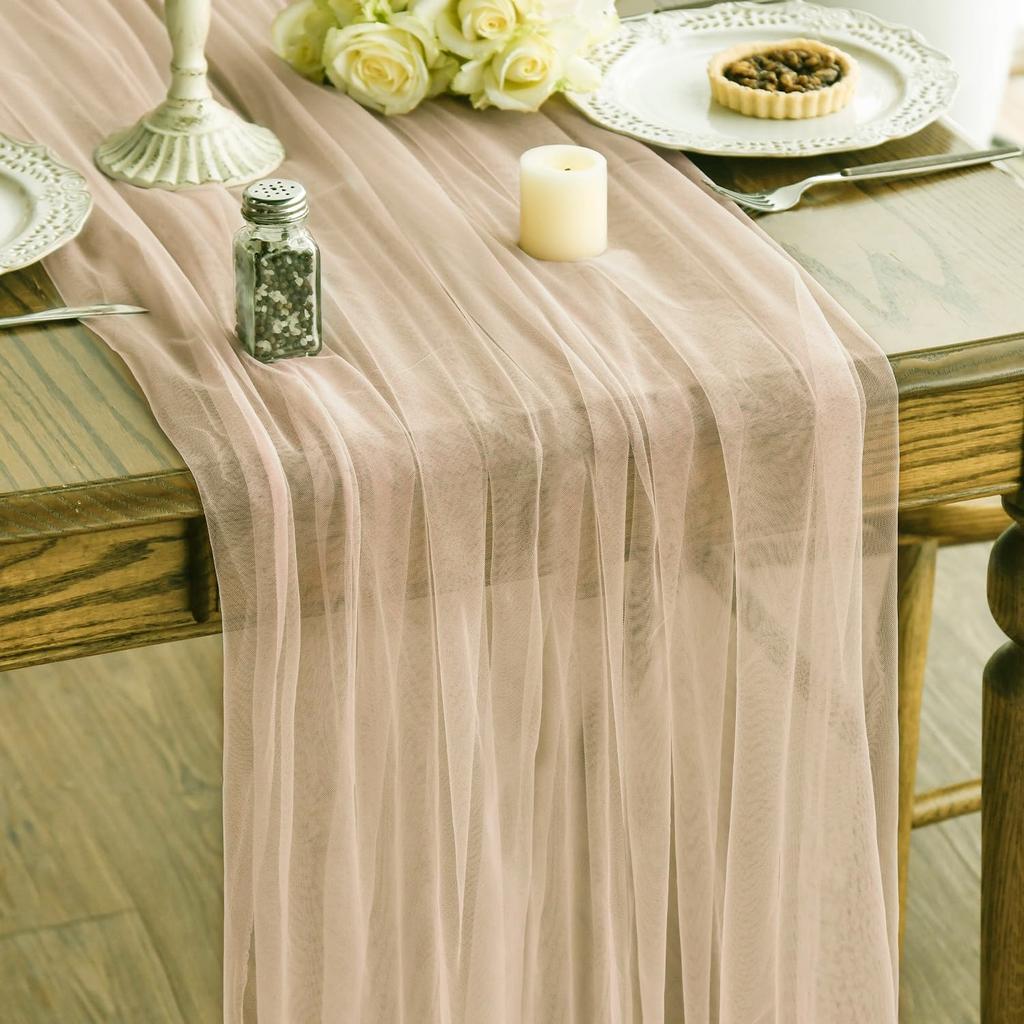 Tulle Table Runner, Sheer Mesh Table Runner, Wedding Arch Draping Fabric for DIY, Wedding, Party, Holiday Dining Table Decor