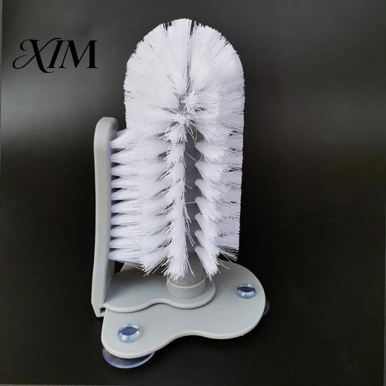 Hand Free Cleaner Suction Cup Bottle Brush, Wall Mounted Rotating Cleaning Scrubber, Plastic Home Kitchen Gadget Thick Bristles Sink Accessory