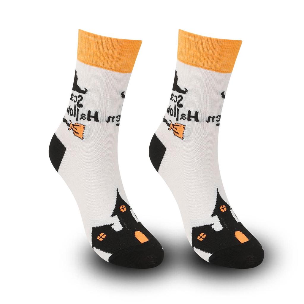 Plus Size Halloween Pumpkin Witch Funny Casual Mid-Calf Socks for Men & Women