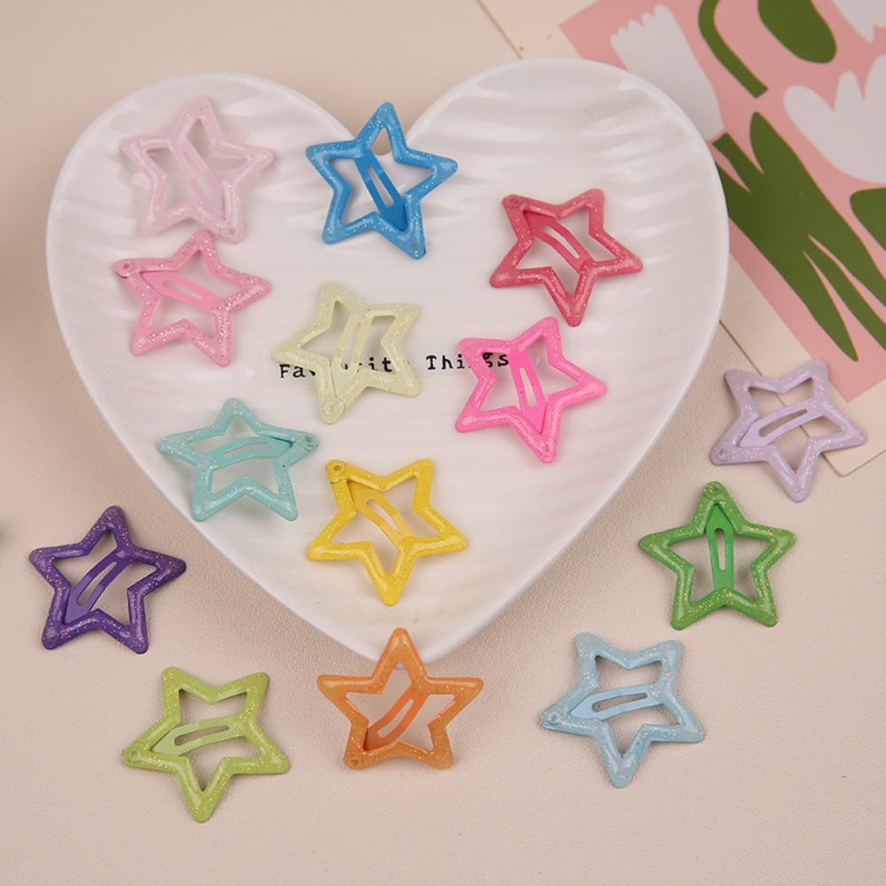 10 stk Fargerike Kawaii Stjerne Spenner Y2K Søte Jenter BB Solid Stjerne Hårspenner Metall Trykklås Hodeplagg Hårsmykker Gaver