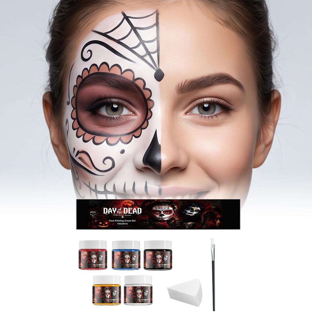 Halloween Face Painting Set with Five Colors, Skull Makeup Oil Paint, Stage Special Effects Makeup, Holiday Dress-Up Supplies
