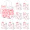 JarThenaAMCS 24Pcs Pink Bow PVC Clear Gift Bag with Handle Ribbon Bowknot Reusable Treat Bag Bowtie Plastic Tote Bag Retail Shopping Bag for Birthday