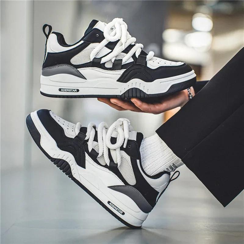 shoes Men's fashionable color blocked thick soled shoes, anti slip and comfortable skateboard shoes for outdoor walking trips