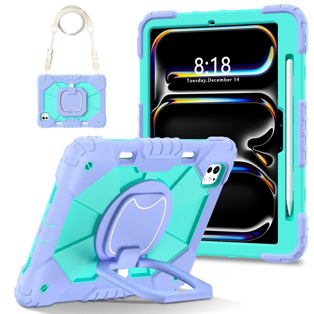 

Для iPad Pro 11 (2024)/ iPad Pro 11 дюймов (М4). Вращающаяся на 360° рукоятка, прочная защитная подставка TPU+PC 3 в 1, противоударный чехол для планшета и ПК iPad Pro 11 (2024) лаванды фиолетового