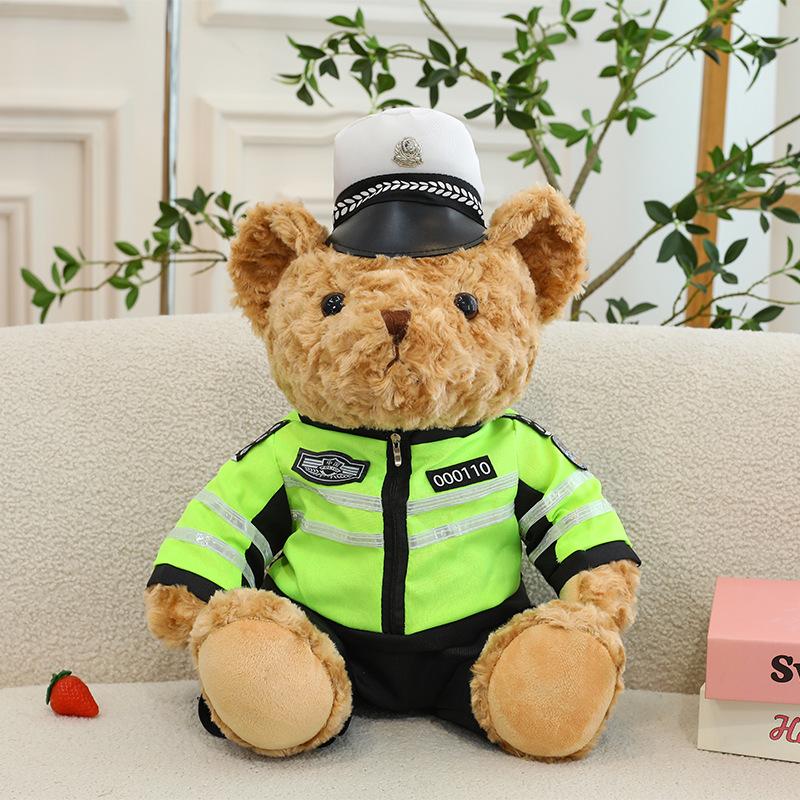 New Style Police Bear Doll Cute Firefighter Police Officer Reflective Riding Suit Plush Toy Traffic Police Bear Doll