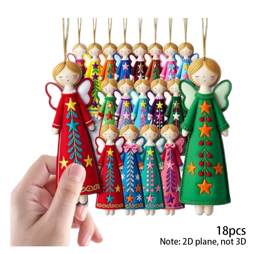 16Pcs Colorful Angel Ornaments - 4.7inch Artificial Wooden Flat 2D Angel Hanging Gift Tags, Party and Home Decorations