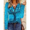 Women's Creative Printed Zipper Long-sleeved T-shirt, Breathable, Soft and Comfortable, Suitable for All-year-round Casual Wear