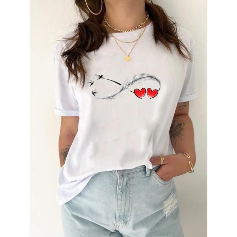 European Size Tee Top Women Love Heart Trend Cute 90s Clothing T Shirt Woman Print Fashion  Female Short Sleeve Graphic T-shirts
