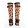 Johnature Handpainted Genuine Leather Women Long Boots Retro Floral Lace Up Belt Buckle Mid-calf Boots