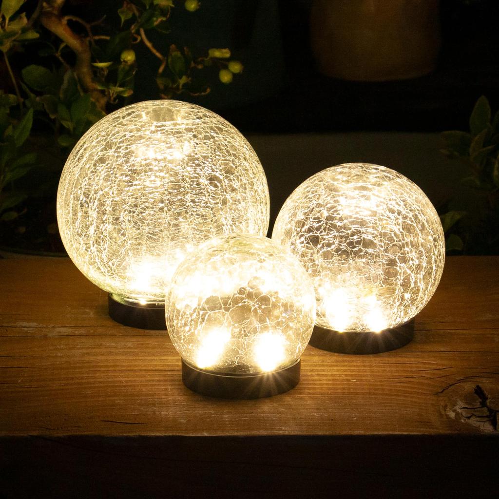 Remecle Solar Garden Light for Outdoor Use [Auto-On, Light Sensor, Waterproof, 4 LEDs, Warm White, Set of 3 (S, M, L)] Solar IP65, Garden, Balcony,