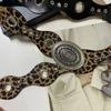 Leopard Leather Waistband Gothic Dress Jeans Belt Fashionable Women's Rivet Belt  Spicy Girls
