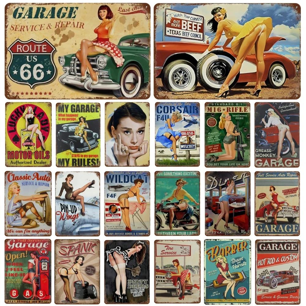 Vintage Metal Tin Sign Midnight Lounge Pin Up Girl for Home Gass Bar Pub Kjøkken Garasje Restaurant Wall Deocr Plaque Signs
