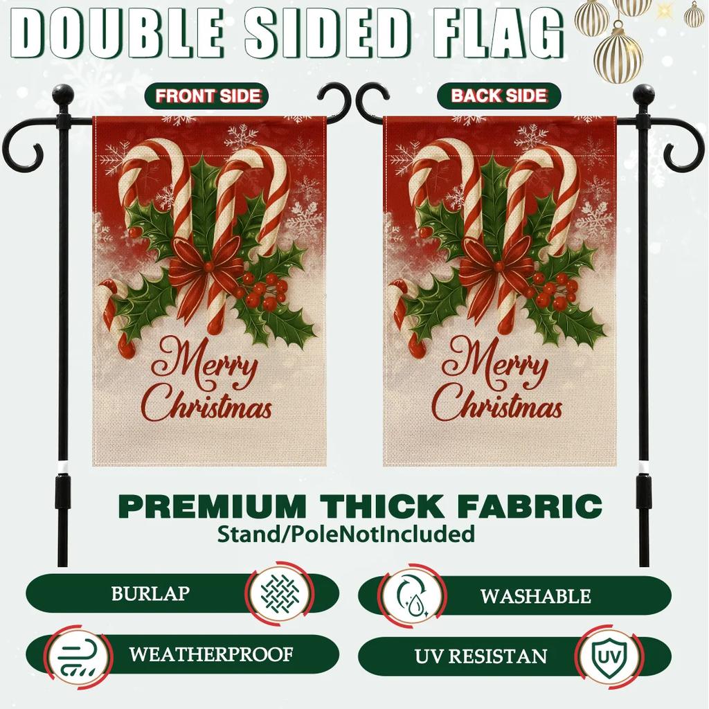 Merry Christmas Hanging Flags Garden Flag Banner Candy Candy Double-sided Printing Imitation Linen Flags Home Garden Decoration