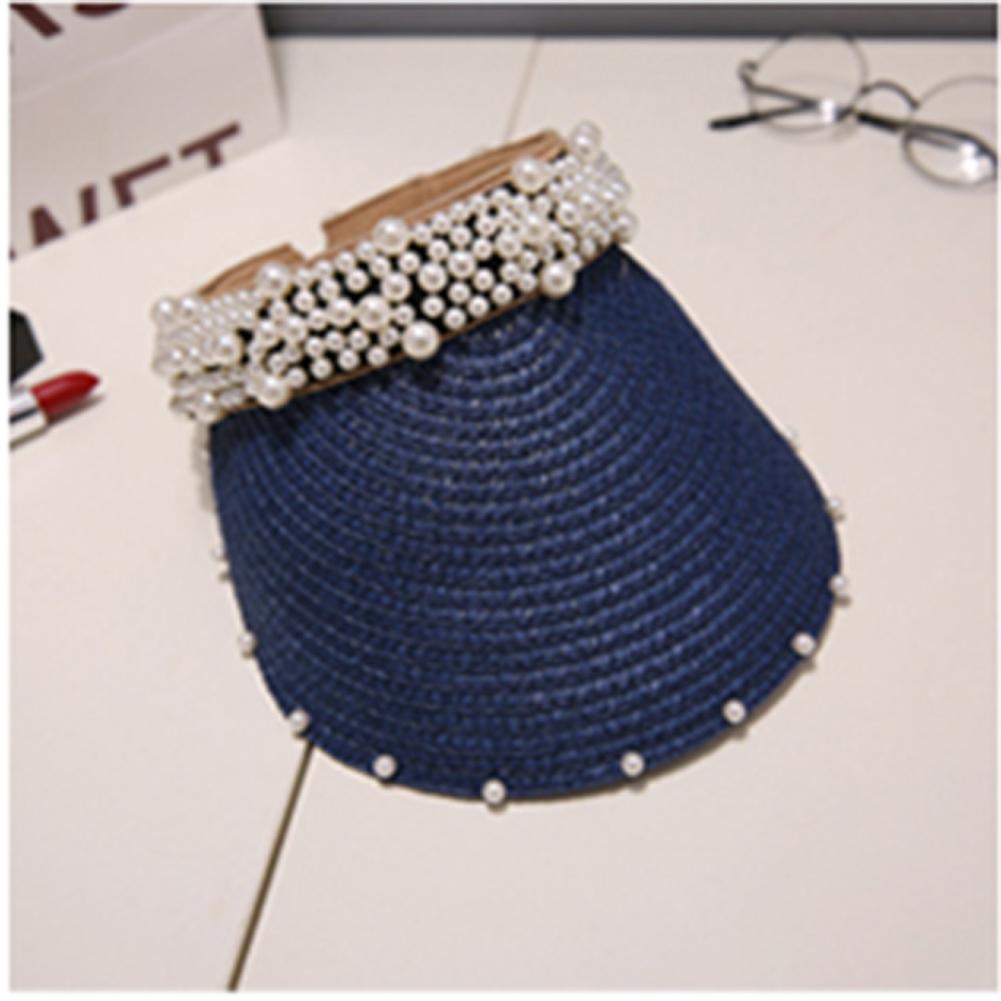 

Fashion Pearl Hat Empty Top Hat Sunscreen Beach Hat Navy adjustable#1