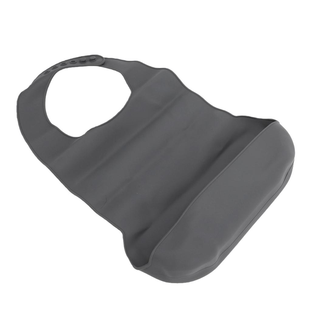 Adult Silicone Bib with Crumb Catcher Reusable Washable Adjustable Snap Closure Adult Bib Gray
