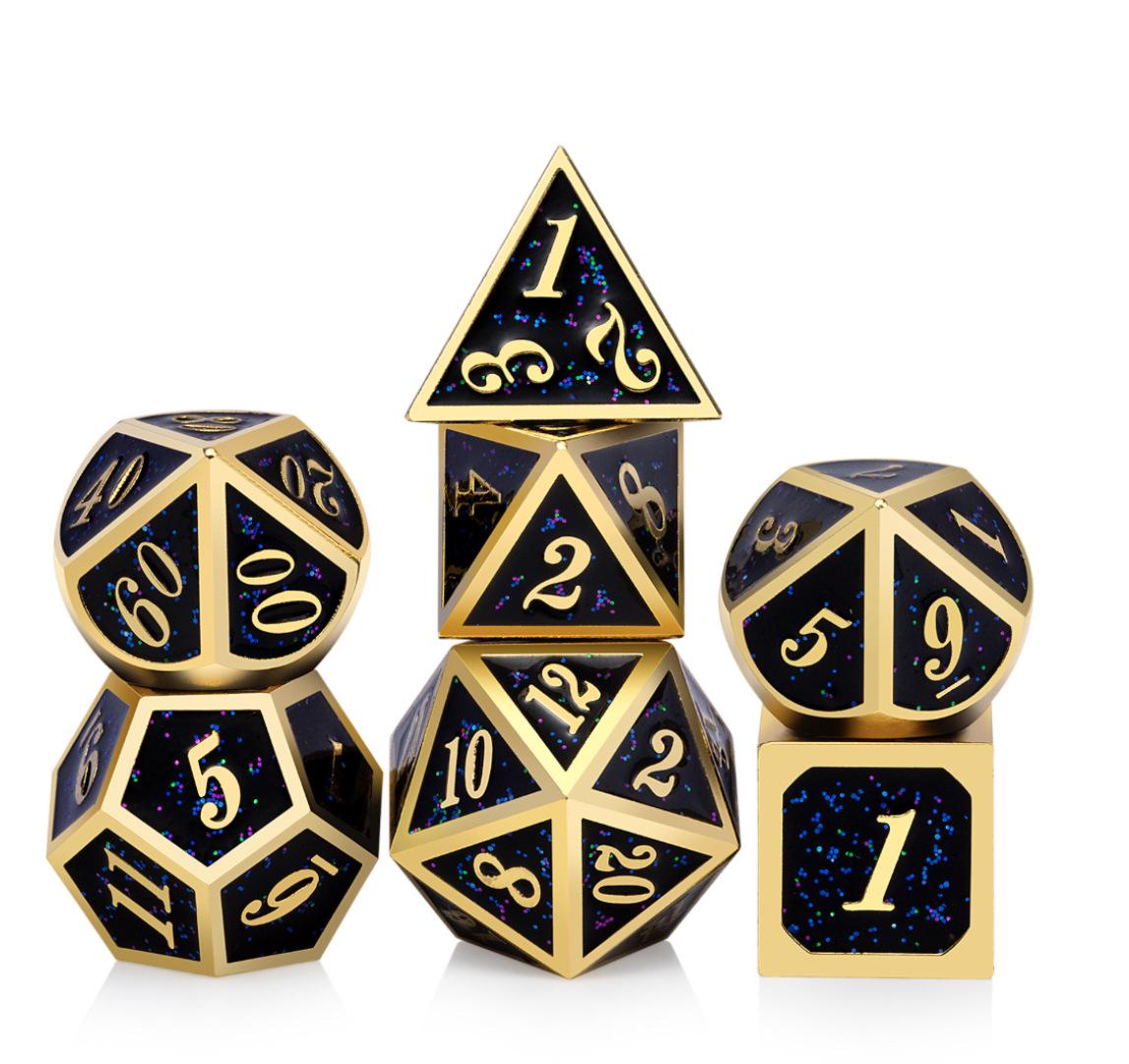 

Набір кубиків DND, Кубики для Dungeons and Dragons з металевим набором кубиків D20 для кубиків D і D або рольових RPG настільних ігор MTG, Shadowrun Pathfinder золотий/чорний