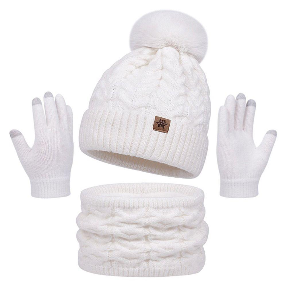 3Pcs/Set Plush Knitted Hat Warm Beanies Hat Fashion Winter Hat Scarf Gloves  Men Women
