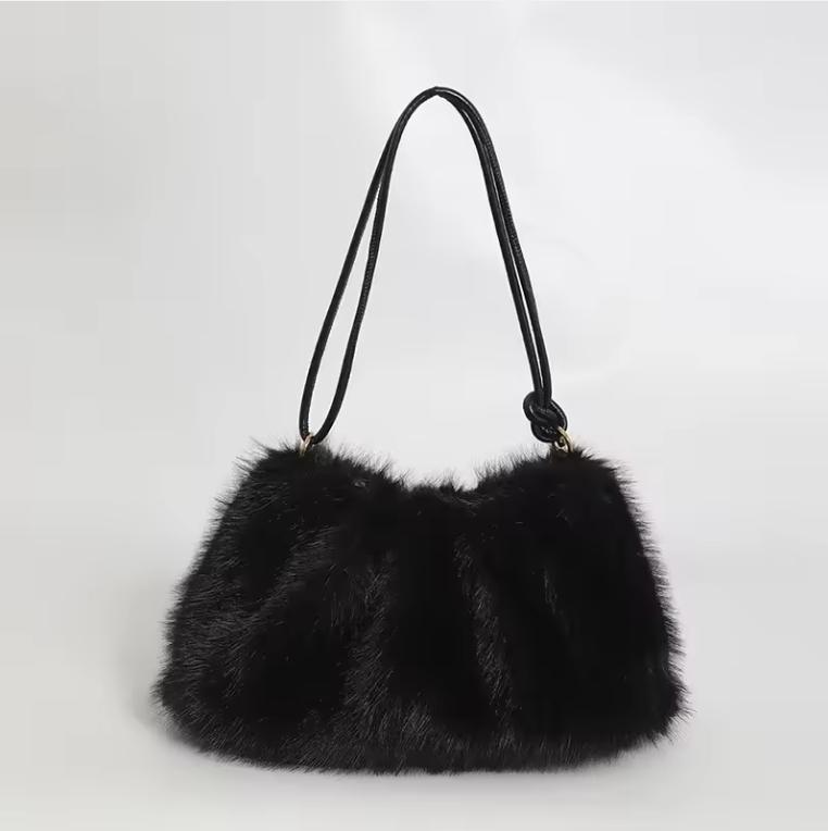 Women's Autumn and Winter Handbag Imitation Fur Fashion Hundred with Plush Bag Solid Color Large Capacity Zipper Shoulder Bag