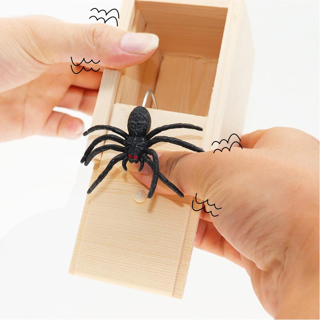 Trick Spider Fun Horror Box Wooden Spider Hidden Box Halloween Fun Horror Toy Home Office Horror Trick Toy Box Bounce Spider