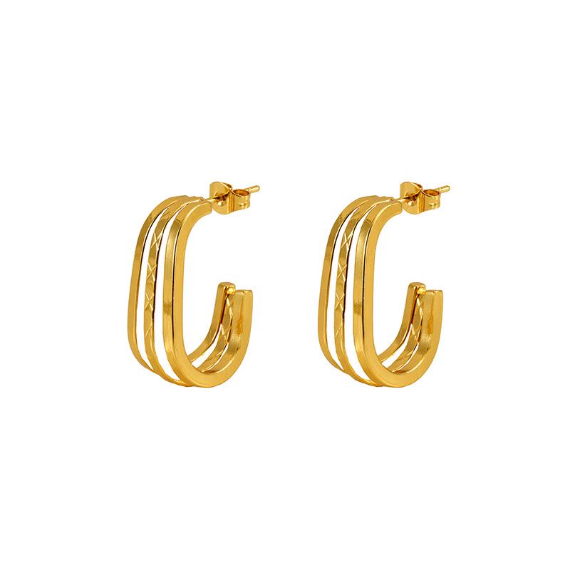European & American Style Women's Titanium Steel Multi-Layer Irregular Earrings - High-End Fashion