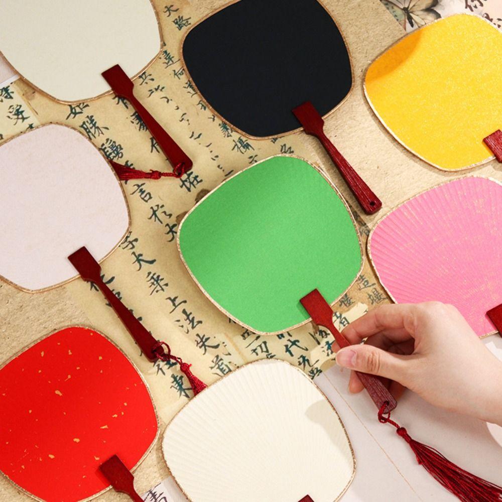 Chinese Style Blank Painting DIY Fan Handmade Portable Hand Cranked Fan Mini Creative Decorative Craft Fan Women