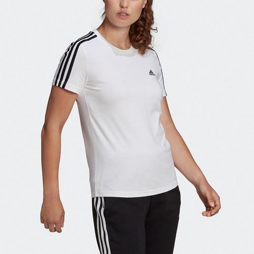 Adidas Striped Embroidered Sports Crew Neck Short Sleeve T-Shirt, Women's, White