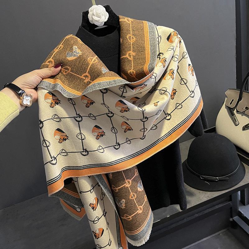 Sunflower Pattern Autumn and Winter New Imitation Cashmere Scarf for Women Warm and Thickened Versatile Long Shawl and Scarf