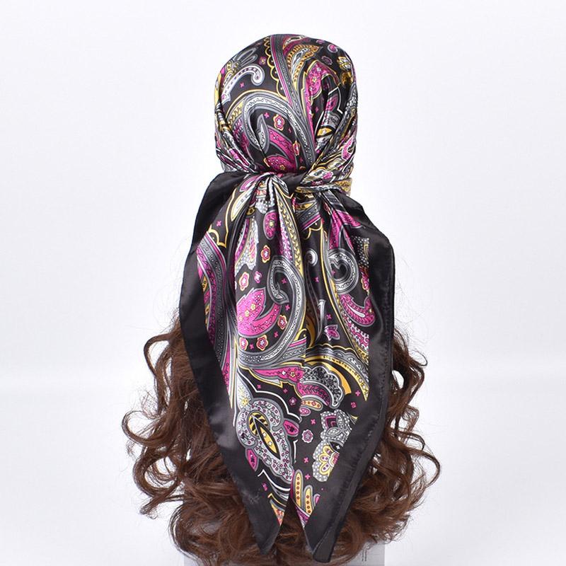 High Quality Silk Scarves Women Square Satin Hijab Scarf Plain Handkerchief Shawls Wraps Head Female Headband Islamic Bandanna
