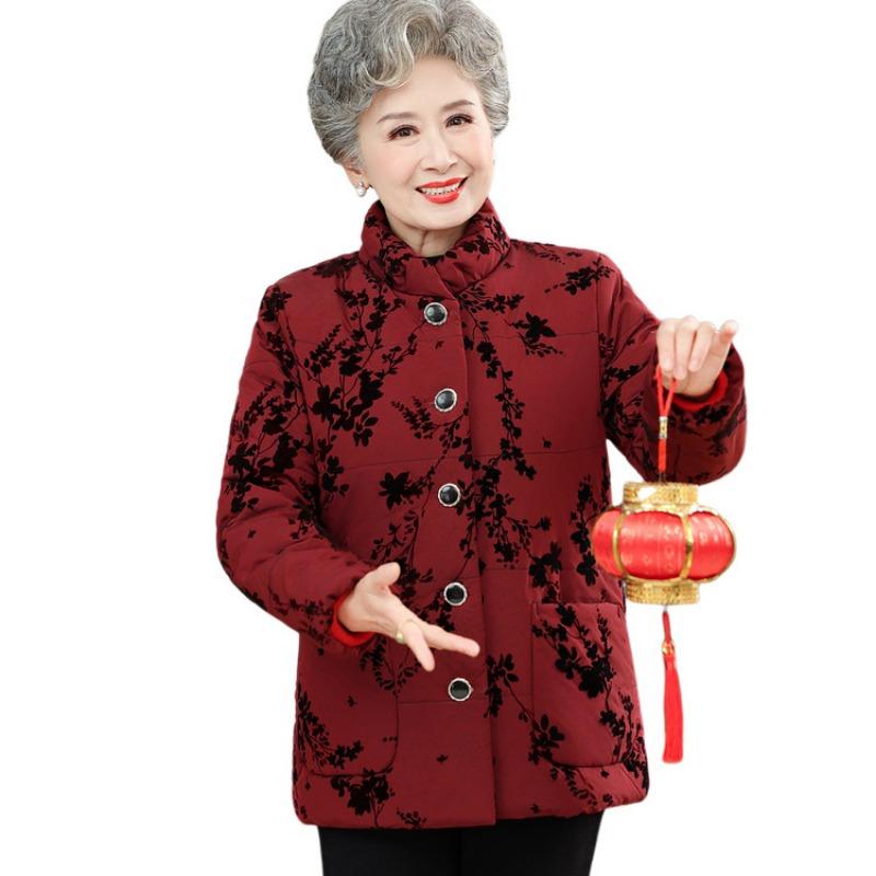 Grandma winter padded jacket old lady velvet thickened padded jacket middle old winter coat women's new mother clothing large size