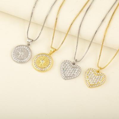 Nidin New Fashion Heart/Compass Pendant Necklaces For Women Men Shiny Cubic Zirconia Hip Hop Everyday Wear Jewelry Dainty Gifts