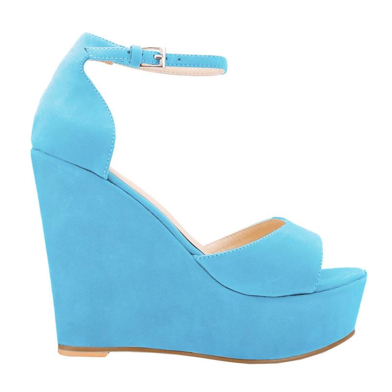 Women Sandals Sexy 12cm Peep Toe Ankle Strap Platform Wedge High Heels Sandals Party Red Wedding Dress Ladies Shoes